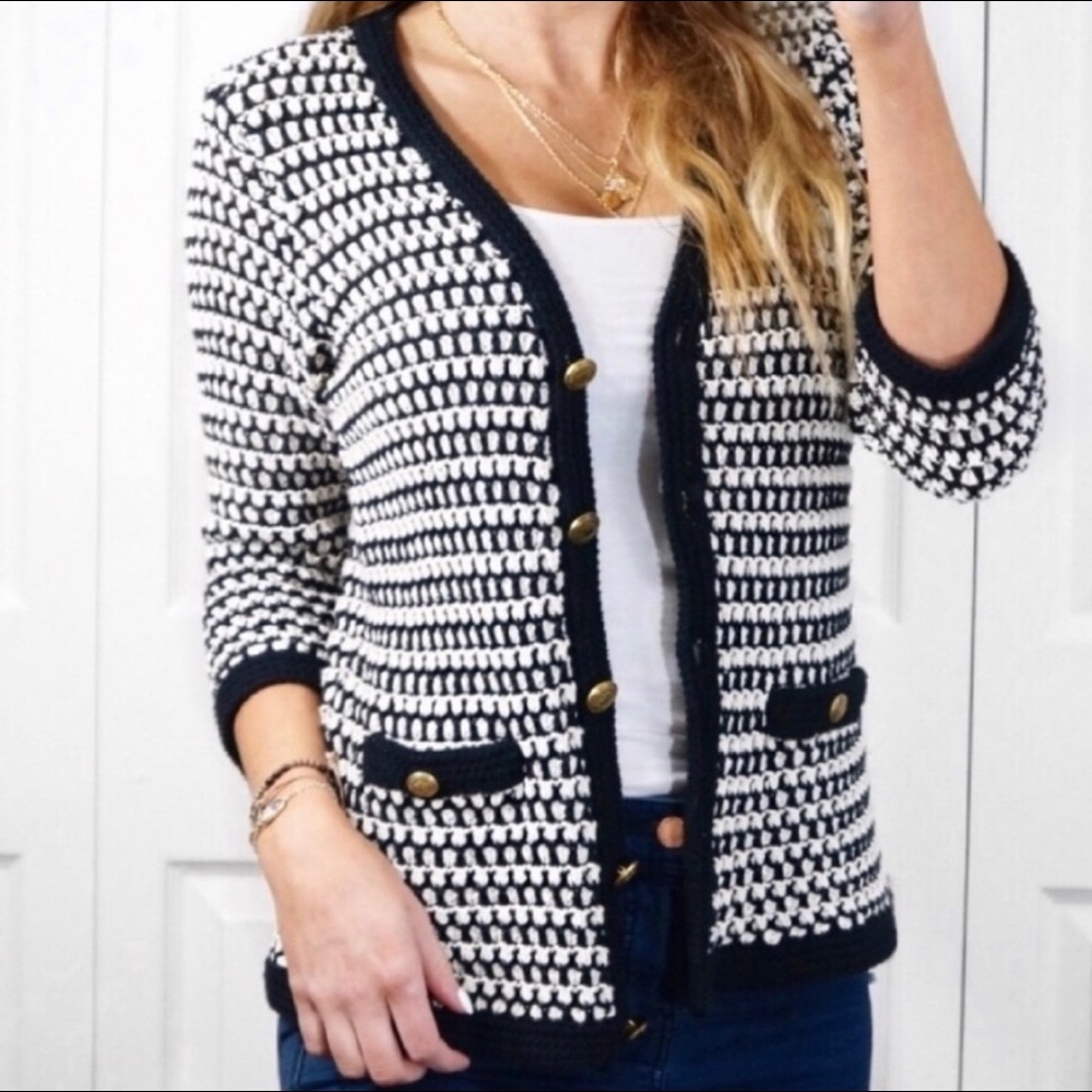 CAbi • BLK & white knitted cardigan medium
